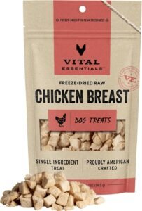 Vital Essentials Freeze Dried Raw Single Ingredient Dog Treats, Chicken Breast, 2.1 oz | Premium Quality High Protein Training Treats | Grain Free, Gluten Free, Filler Free