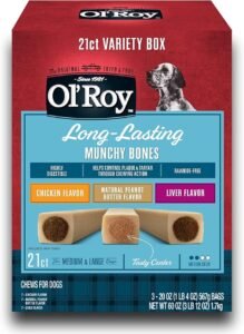 Ol’ Roy Munchy Bones Dog Treats Variety Box, Chicken, Peanut Butter, Liver, 21 ct