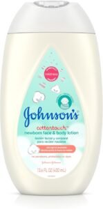 Johnson’s CottonTouch Newborn Baby Face and Body Lotion, Hypoallergenic Moisturization for Baby’s Skin, Made with Real Cotton, Paraben-Free, Dye-Free, 13.6 fl. oz